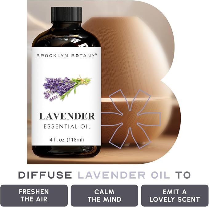 Brooklyn Botany Lavender Essential Oil - Huge 4 Fl Oz - with Glass Dropper - for Aromatherapy and Diffuser