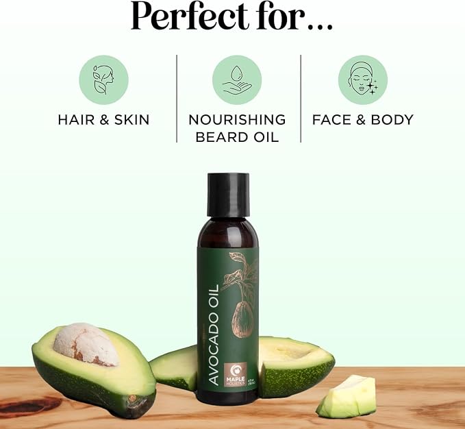 Avocado Oil For Hair and Skin - 100% Pure Avocado Oil for Skin and Nail Care plus Dry Hair Treatment and Facial Oil Moisturizer - Natural Hair Oil and Carrier Oil for Essential Oils Mixing (4 Fl Oz)