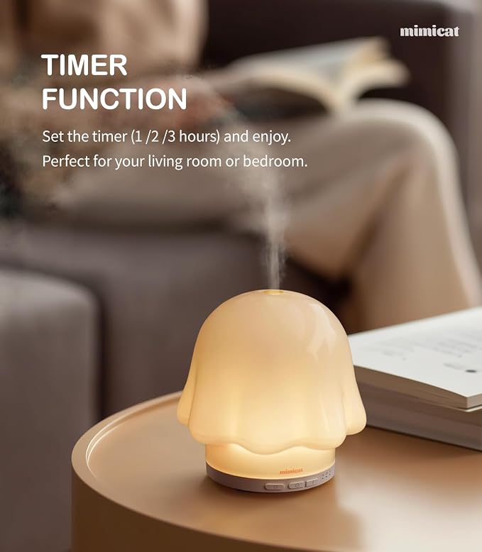 Essential Oil Diffuser for Home Glass: mimicat Timer 120ml Ultrasonic Cool Mist Aromatherapy Diffusers for Bedroom Office with Soft Night Light Cream White