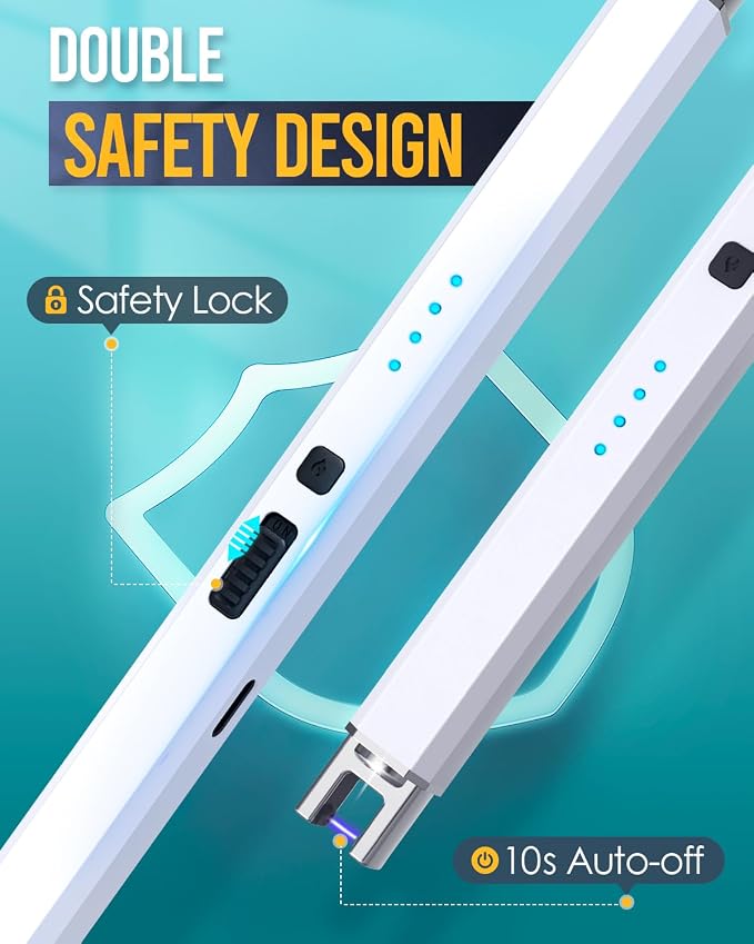 Electric Lighter for Candle USB Rechargeable - 2 Pack Stocking Stuffers for Women Men Mom Birthday Gifts, Upgraded Safety Lock Plasma Arc Lighter with LED Display Flameless Lighter for Grill Cooking