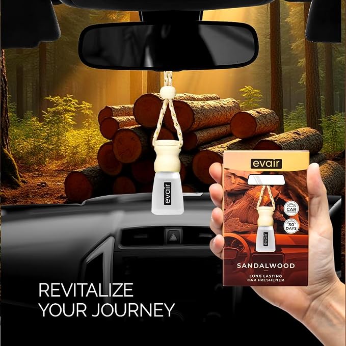 Evair Sandalwood Scent Car Air Freshener | Hanging Car Diffuser - Long Lasting Air Freshener -Fragrance from Essential Oil
