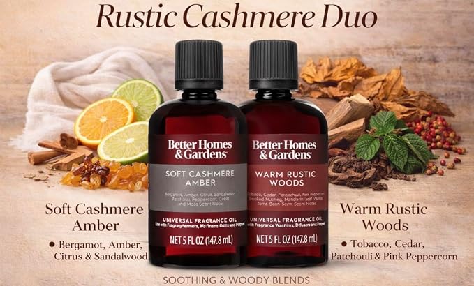 Universal Fragrance Oil Duo Pack – Two 5oz Bottles – Premium Home Diffuser Oil for Warmers, Diffusers & Potpourri (Luxury Amber Woods (Warm Rustic Woods + Soft Cashmere Amber))
