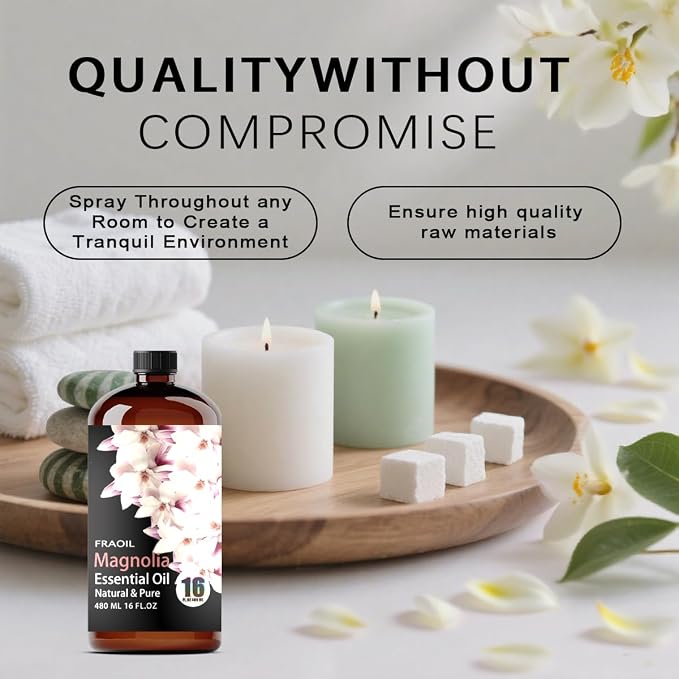 Magnolia Essential Oil, Magnolia Oil 16 Fl Oz 480 ML for Diffuser Humidifier Yoga Cleaning DIY Candle Soap Making Perfume Gift for Women Essential Oils FRAOIL (Magnolia 16 Fl Oz (Pack of 1))