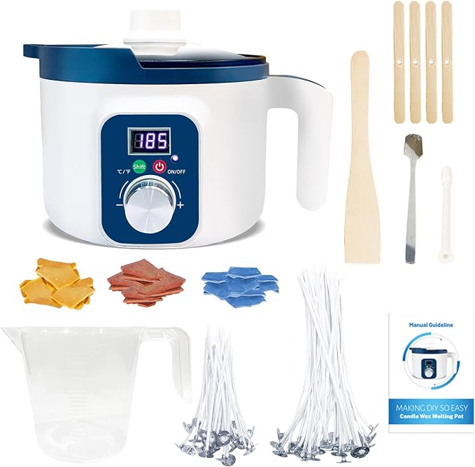 KQU Candle Wax Melting Pot with Temp Control, Wax Melter Digital Temp for Candle Making Including Wicks,Color Dyes