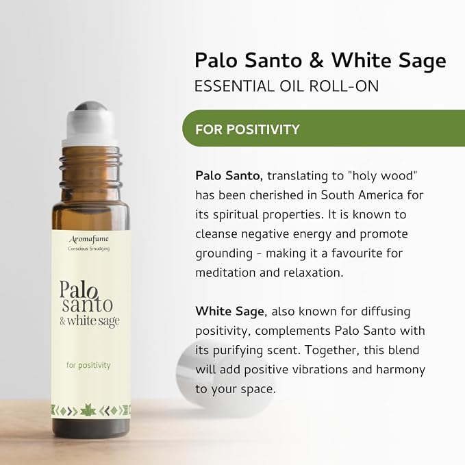 Palo Santo & White Sage Essential Oil Roll-On by Aromafume | 1 x 10ml / 0.33 fl oz | Aromatherapy Oils | Natural Roll On Perfume | Spiritual Meditation Accessories