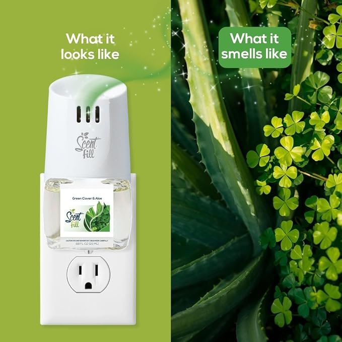 Scent Fill Green Clover & Aloe Plug in Air Freshener, Scented Oil Refills, 2 Refills + Diffuser