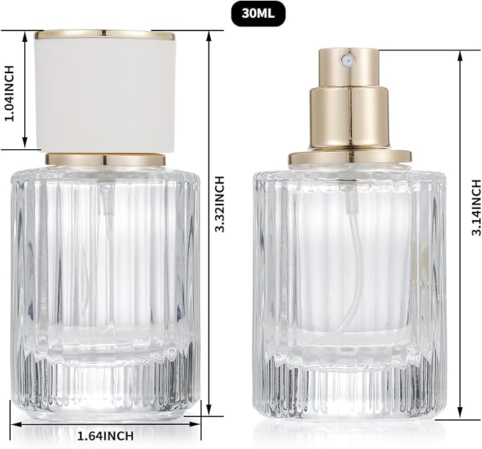 2 Pack 30ml Empty Glass Spray Bottles, Refillable Fine Mist Atomizer Portable Travel Cologne Atomizers Fragrance Containers Sprayer for Perfume (Black Cap and White Cap)