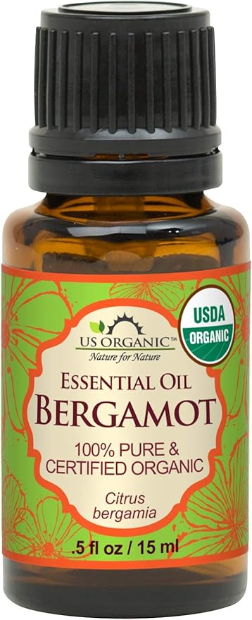 US Organic 100% Pure Bergamot Essential Oil, USDA Certified Organic, Cold Pressed, with Euro droppers (More Size Variations Available) (15 ml / .5 fl oz)