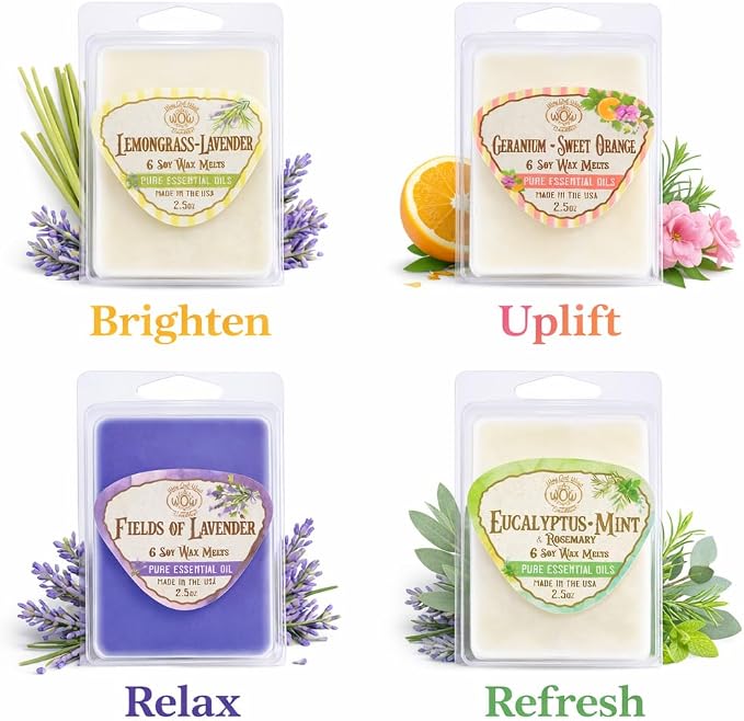 Lavender Essential Oil Wax Melts for Wax Warmers – Long‑Lasting Fields of Lavender Aromatherapy Wax Melt Cubes, 4 Pack (24 Cubes), Made in USA
