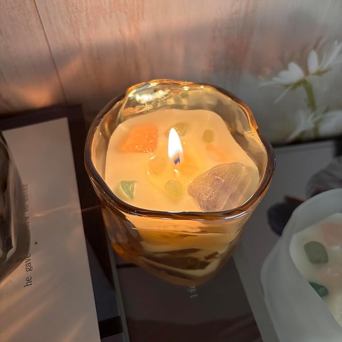 Scented Soy Candles with Crystals Inside Aromatherapy Candle for Women Positivity Energy Gift Mothers Days Birthday Orange Floral Scent