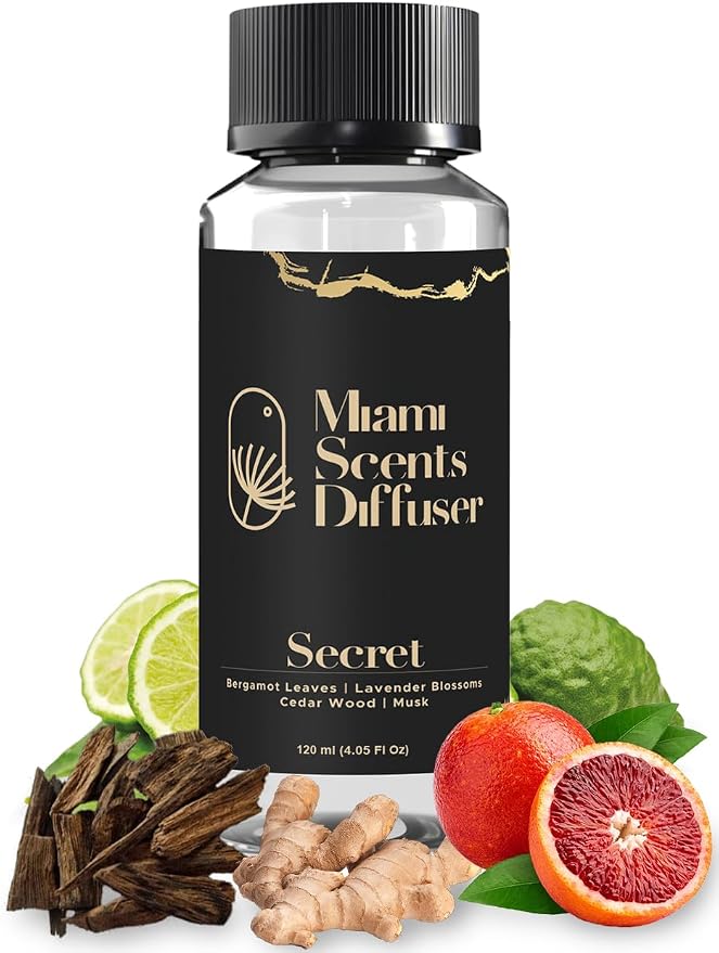 Secret Noir Essential Oil Refill Luxury Hotel Inspired - Long Lasting Aroma for Home & Commercial Diffuser - 120 ml Fresh Blend of Musk Wood and Bergamot Leaves, Scent for Spa Wellness Aromatherapy.