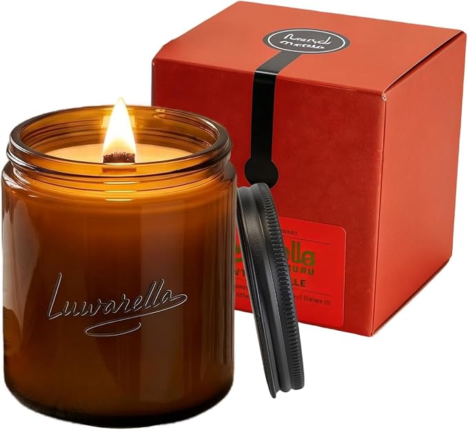 Sleep Candle Wooden Wick Soy Wax 48Hr | Natural Essential Oil Candle in Amber Glass for Nighttime Relaxation & Meditation