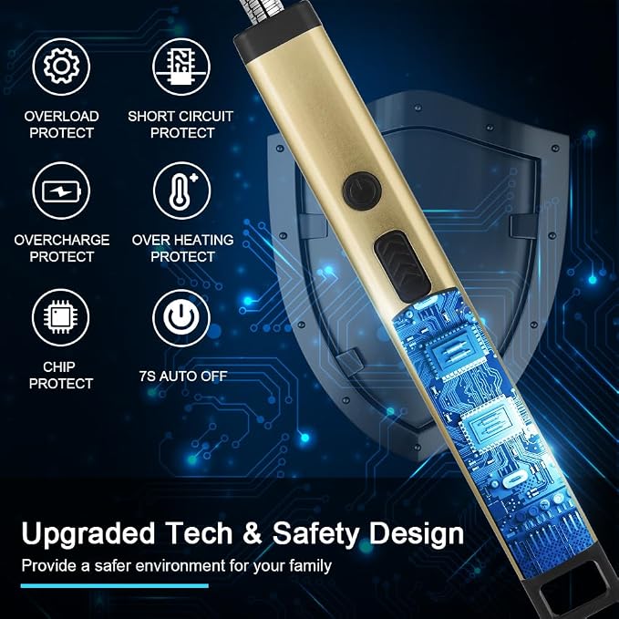 ARECTECH Candle Electric Lighter Rechargeable USB Arc Lighter for Candle Camping Fireworks Christmas Birthday Gifts with LED Light for Men Women Gold