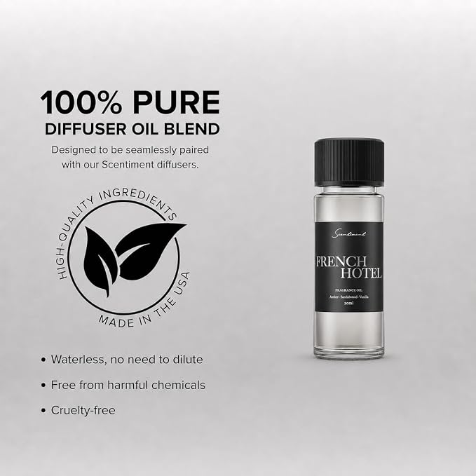 Scentiment French Hotel Diffuser Oil - Premium Hotel Scent with Notes of Clove, Patchouli & Sandalwood Home Scent, Aromatherapy Fragrance Oil Diffuser Refill - 0.68 fl oz (20 mL)