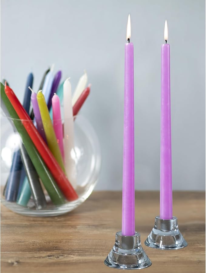 CANDWAX 14 inch Taper Lilac Candles Pack of 4 - Unscented Smokeless Dripless Tall Candlesticks - Perfect for Special Occasions, Ordinary Dinners, for Mother's Day - Lavender Candle Sticks