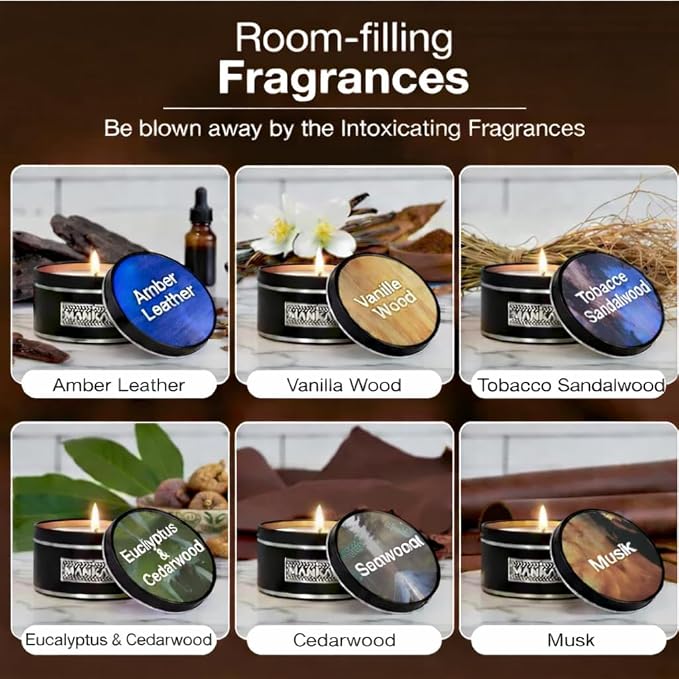 Majestic Zen Aromatherapy Candles for Men Gift Set | 6-Pack Soy Wax Candle with Inspirational Quotes | Stress Relief Candle Set for Relaxation, Aromatherapy Gift Set & Unique Gifts for Him