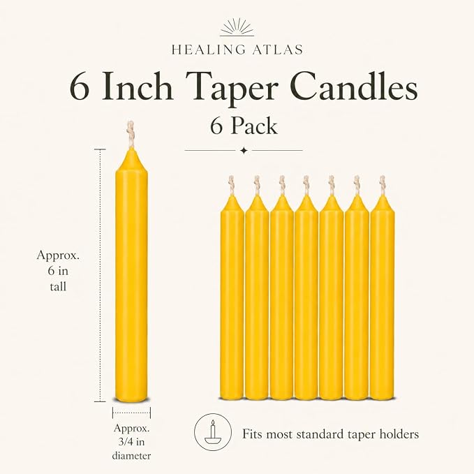 6 Inch Taper Candle 6 Pack Spell, Wicca, Santeria, Energized Candles Velas de 6 Pulgadas Paquete de 6 Velas (Yellow (6 Pack))
