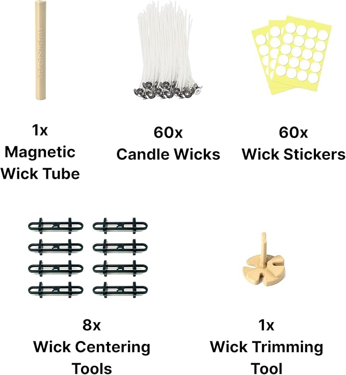 Adjustable Candle Wick Centering Tool Kit with Magnetic Placement for Jars Cups Containers DIY, String Wicks and Stickers Included, Candle Making Kit