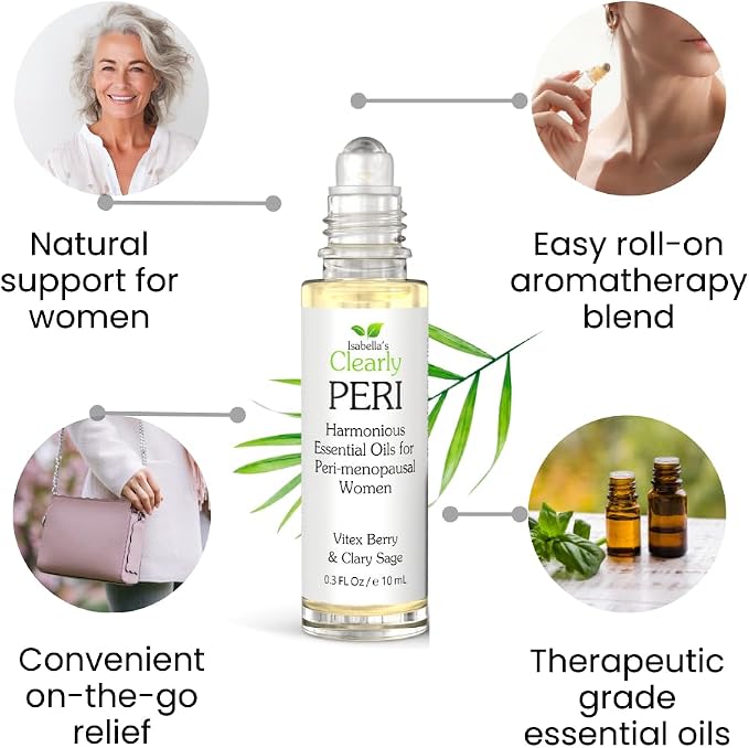 PERI Essential Oil Roll-On for Women | Natural Aromatherapy Blend for Balance, Mood, Drive and Energy with Vitex Berry, Clary Sage, Geranium, Neroli, Orange, and Jojoba