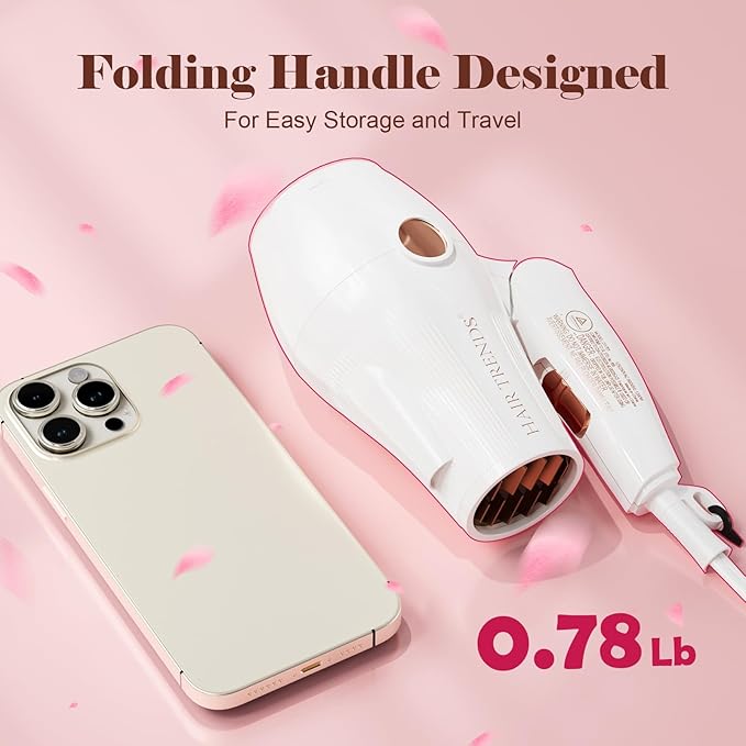 Travel Hair Dryer Mini with Diffuser&Concentrator,110~250V Dual Voltage Hair Dryer Blow Dryer Mini Size for European Travel, Portable Blow Dryers for Women and Men with EU Plug