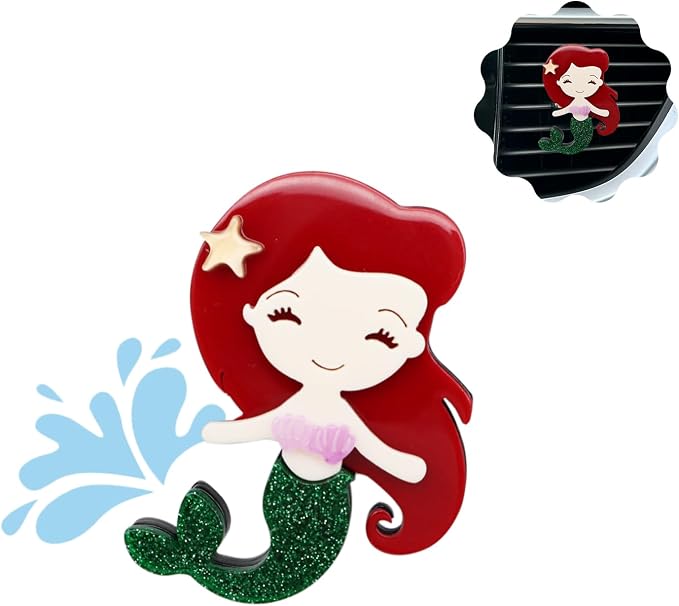 ORIESSE Mermaid Car Accessories,Beach Themed Air Vent Clip Car Freshener,Coastal Dashboard Decor,Refillable Aroma Diffuser for Women Teens