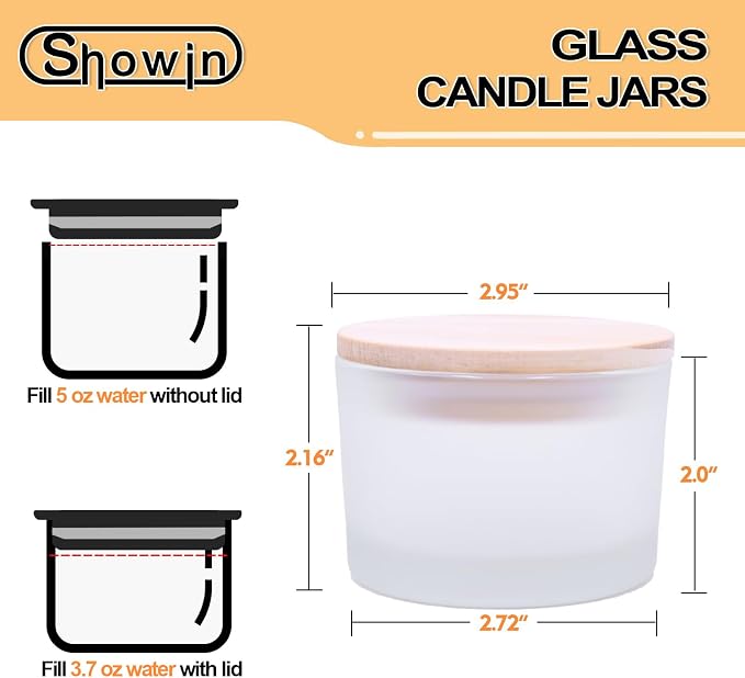 SHOWIN Thick Candle Jars for Making Candles 16 Pcs, 4 OZ Empty Jars with Wood Lids for Candle Making, Sample Container - Dishwasher Safe,Frosted White