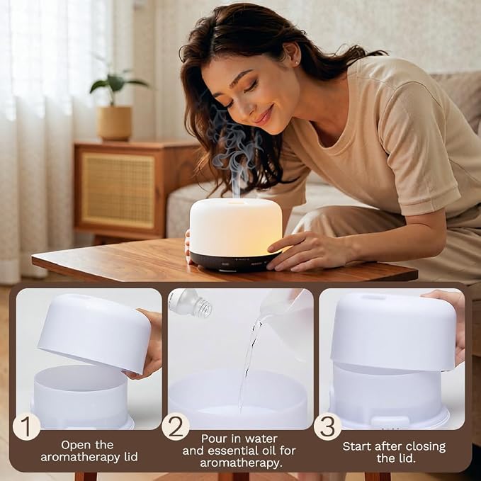 500ml Essential Oil Diffuser,Quiet 4-in-1 Ultrasonic Aromatherapy Humidifier,7 Color LED Lights,Timer & Auto-Off,BPA Free,Large Capacity Room Fragrance(Deep Woodgrain, Mini Model)