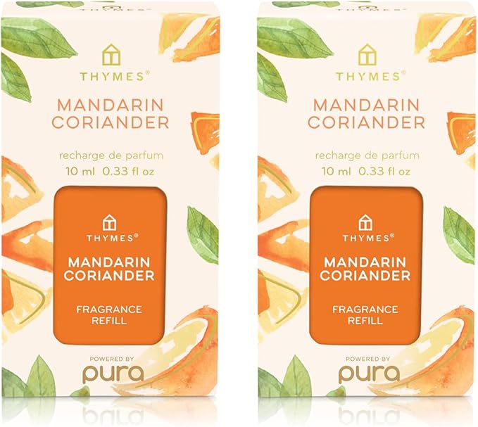 Thymes Pura Refills, 2 Pack of Oil Diffuser Scents, Long-Lasting Diffuser Refills, Premium Home Fragrance with Notes of Mandarin, Coriander, Lemon & Warm Cedarwood (Pack of 2)