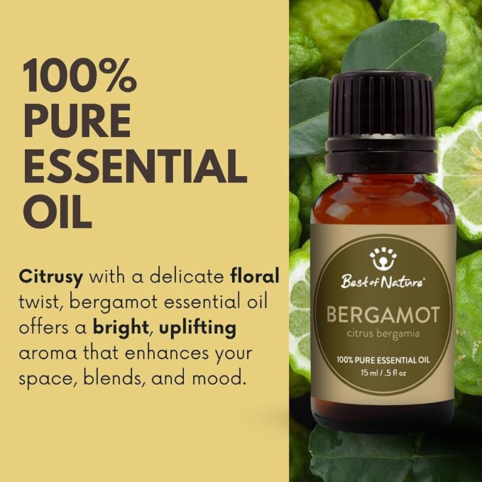 Bergamot Essential Oil for Diffuser Aromatherapy – Best of Nature 100% Pure Undiluted Oils for DIY, Home Fragrance, and Topical Use