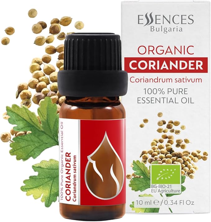 Essences Bulgaria Organic Coriander Essential Oil 1/3 Fl Oz | 10ml | Coriandrum sativum | 100% Pure and Natural | Undiluted | Therapeutic Grade | Family Owned Farm | Steam-Distilled | Non-GMO | Vegan
