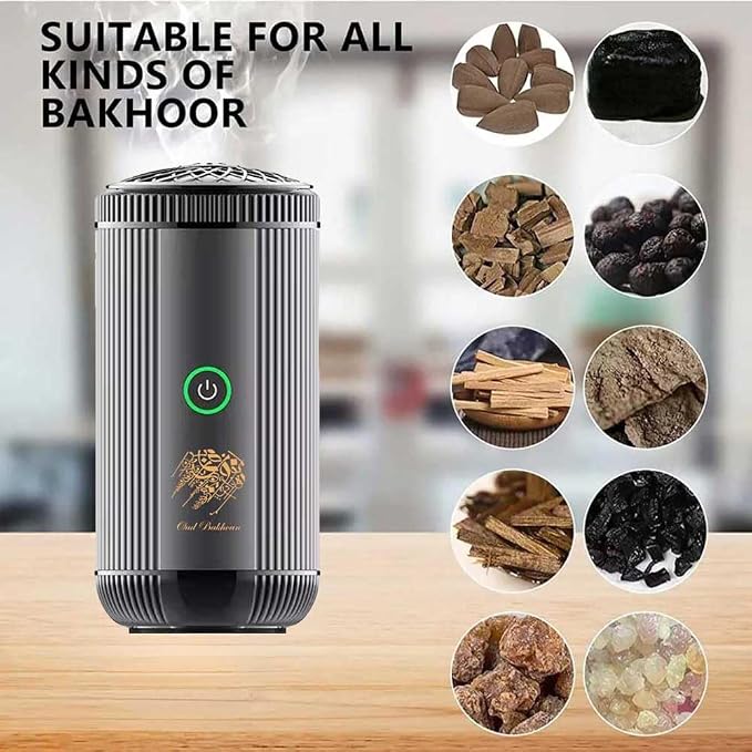 Bakhoor BoSidin Stylish Portable Incense Burner | USB Rechargeable Oud burner for Home Office and Car (X022-Silver)