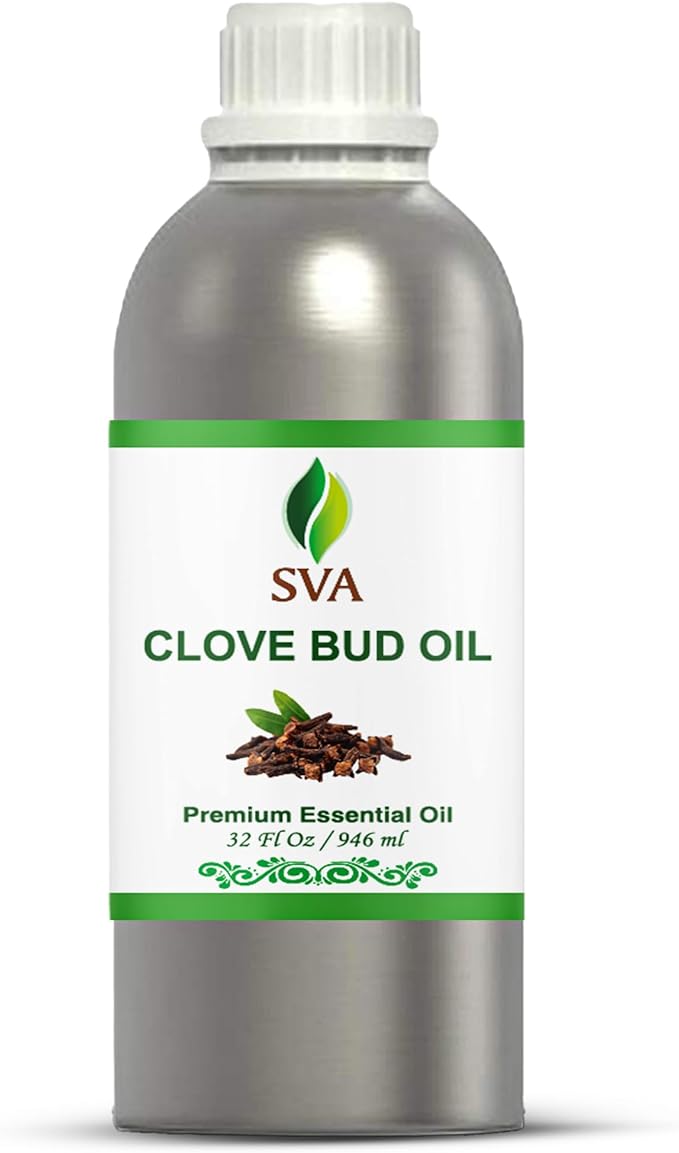 SVA Clove Bud Essential Oil – 32 Fl Oz – 100% Natural Clove Bud Oil - for Diffuser, Hair Care, Face, Skin Care, Aromatherapy, Scalp and Body Massage, Soap and Candle Making