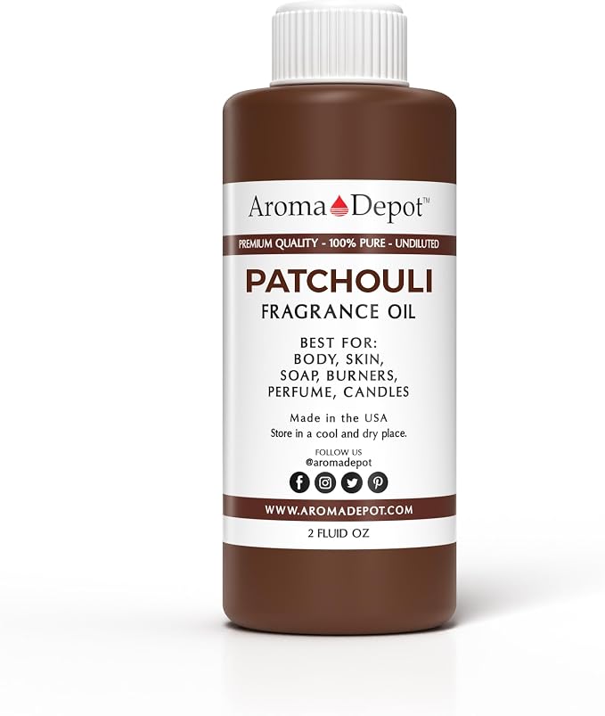 Aroma Depot 2oz. Patchouli Fragrance Oil, Perfume, Skin Oil, Scented Oil. Can be Used for Candles, Bath Bombs, Body Butter, Creams, and lotions. Works for diffusers, Burners, or heaters.