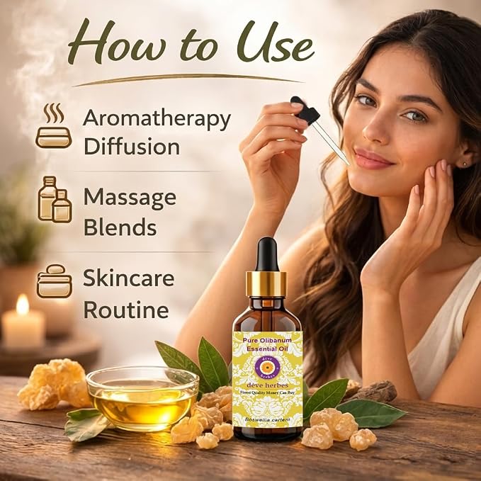 Deve Herbes Pure Olibanum Essential Oil (Boswellia carterii) Steam Distilled 10ml (0.33 oz)