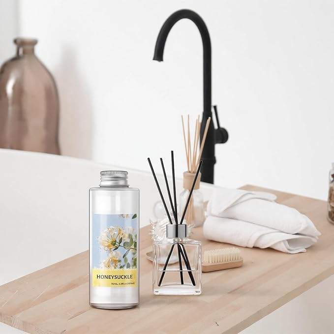 STRN Reed Diffuser Oil Refill, Honeysuckle Scented Diffuser Oil Refills with 6 Reed Sticks 200ML(6.8fl.oz), Room Fresheners for Home, Long-Lasting Summer Fragrance for Living Room, Bedroom, Office