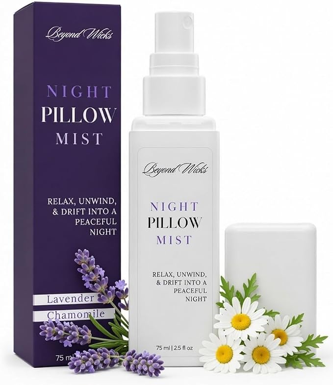 Pillow Spray – Lavender Chamomile Sleep Spray with Essential Oils – Relaxing Aromatherapy Mist for Pillows, Bedding, and Linens – Nighttime Pillow Mist – 75ml (2.5 fl oz) by Beyond Wicks