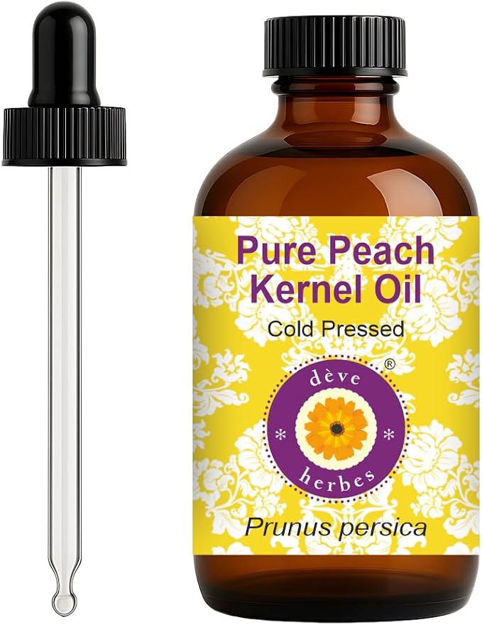 dève herbes Peach Kernel Oil (Prunus persica) with Glass Dropper | Cold Pressed | Pure | Natural | For Diluting Essential oils | For Skin & Massage | Non-Sticky| Lightweight| Unisex | 120ml (4 oz)