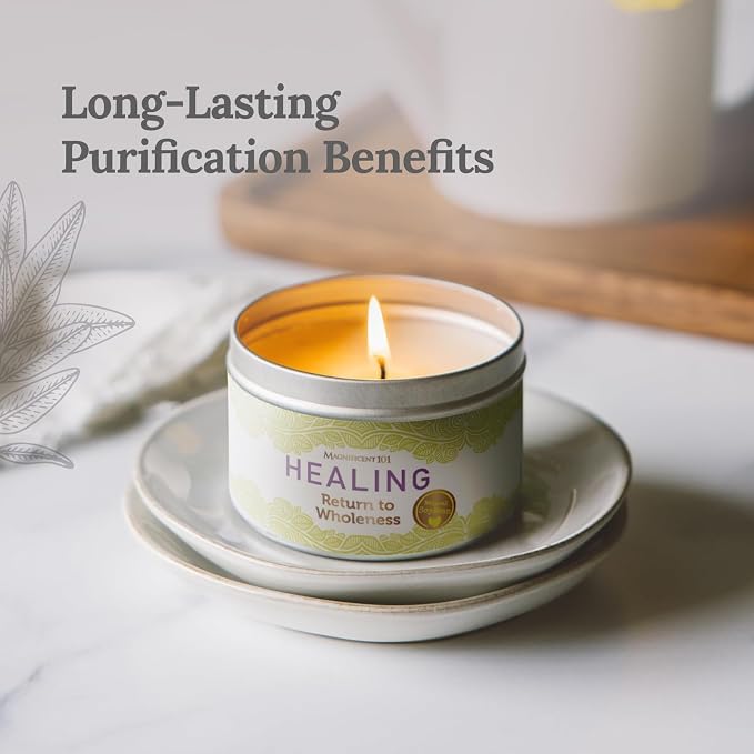 MAGNIFICENT 101 Healing & Manifestation Smudge Meditation Candle - 6 Oz Red Soy Wax - 35-Hour Burn - Infused with Palo Santo, Sandalwood, Sage & Lavender Oils - Aromatherapy Candle