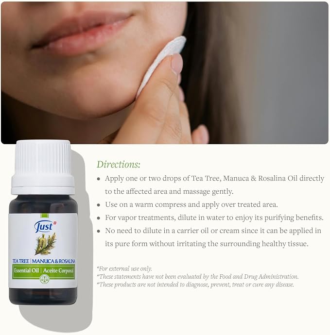 SwissJust Tea Tree Oil 10ml - Promotes Skin Regeneration, Targets Athlete's Foot, Enhances Oral Care and Ensures Hygiene and Intimate Comfort
