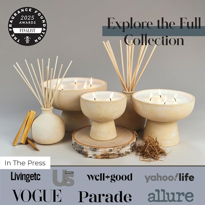 Blueme Spiritual Candle | Palo Santo & Vetiver | 2 Wick - Refillable Wellness Candle with Essential Oils, Hand Finished & Poured Soy Wax Blend Ceramic Vessel, Natural Cotton Wicks | Medium 12 oz