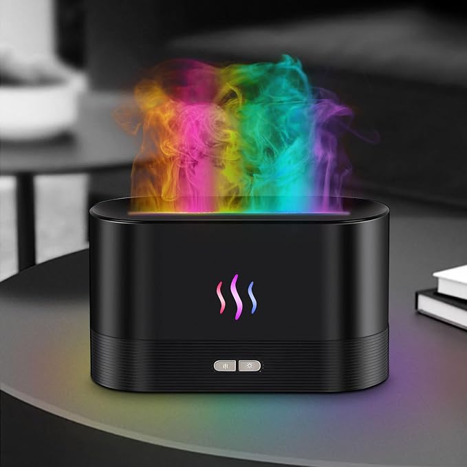 Flame Essential Oil Diffuser, 180ml Aromatherapy Diffuser with 7-Color LED Lights, Auto Shut-Off, Ultrasonic Cool Mist Humidifier for Home, Bedroom, Office, for Dad (Black)