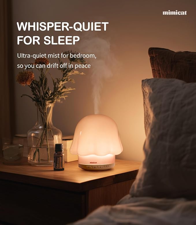 Essential Oil Diffuser for Home Glass: mimicat Timer 120ml Ultrasonic Cool Mist Aromatherapy Diffusers for Bedroom Office with Soft Night Light Pink