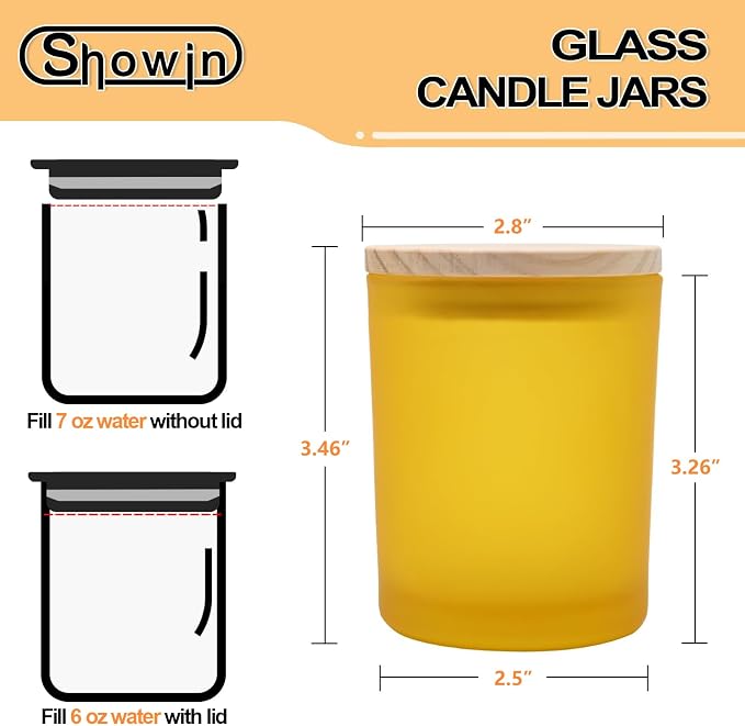 SHOWIN Thick Candle Jars for Making Candles 16 Pcs, 7 OZ Empty Jars with Wood Lids for Candle Making, Sample Container, Frosted Yellow