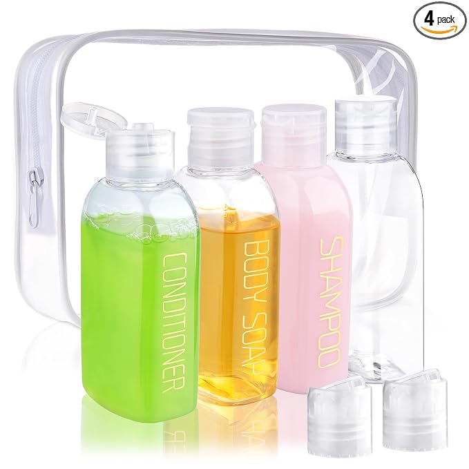 Cosywell Leakproof Squeeze Bottles Travel Kit - 4pc 3.4 oz TSA Approved for Shampoo, Conditioner and Toiletries
