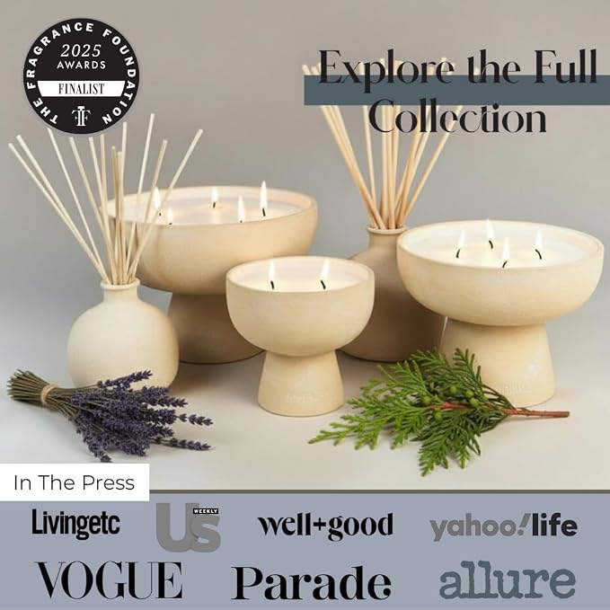 Blueme Sleep Candle | Lavender & Cypress | 4 Wick - Refillable Wellness Candle with Essential Oils, Hand Finished & Poured Soy Wax Blend Ceramic Vessel, Natural Cotton Wicks | Large 24 oz