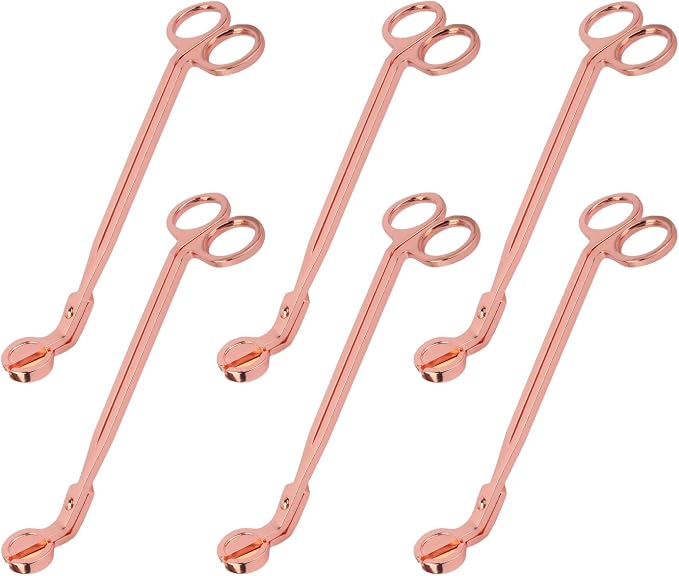 6 PCS 7 Inch Rose Gold Candle Wick Trimmer, Stainless Steel Wick Cutter for Candles, Cut Spent Wicks, Allow Cleaner Burn and Prevent Soot Buildup, Wick Clipper Scissor Candle Tool