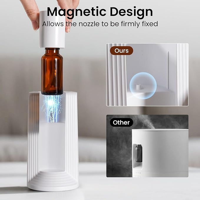 LAMA Waterless Essential Oil Diffuser, Portable Small Mini Scent Air Machine, Quiet Leak-Proof Home Fragrance Aroma Diffuser, USB Air Freshener with 1/2/3H Auto-Off Mode, 3 Mist Levels, White