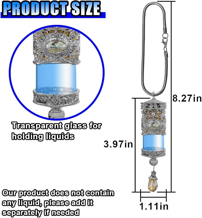 Hanging Car Air Freshener Diffuser, Refillable Essential Oils Empty Perfume Bottle, Alloy Car Aromatherapy Fragrance Perfume Pendant Bottle, Universal Car Interior Ornaments Decor (Silver)