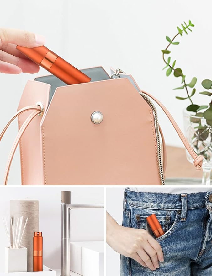 LISAPACK 8ML Atomizer Perfume Spray Bottle for Travel, Empty Refillable Cologne Dispenser, Portable Sprayer (Orange)