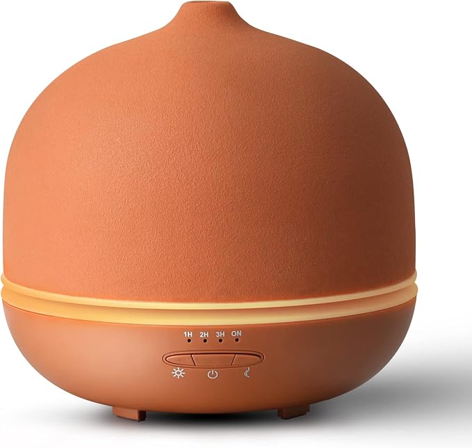 Stone Diffusers for Essential Oils Large Room,500ml Handmade Ceramic Diffuser with 4 Timer & 10 Ambient Light Settings for Home Office (Terracotta)